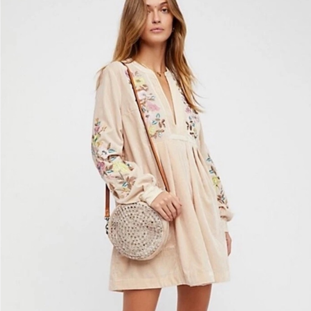 Embroidered Cream Dress with Floral Details